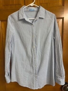 J. McLaughlin Light Blue and White Striped Button-Down Shirt